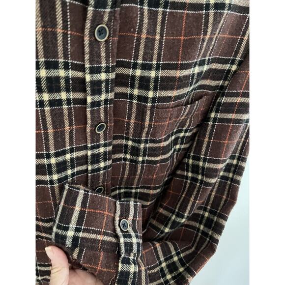 Flannel Mens Shirt L Brown Plaid Jachs Outdoors Workweqr Winter - Picture 3 of 5